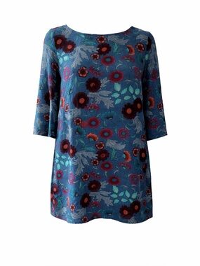 🌺 BeBop Floral Tunic Dress | SIZE SMALL | Teal Boho Chic Flowy 3/4 Sleeve
